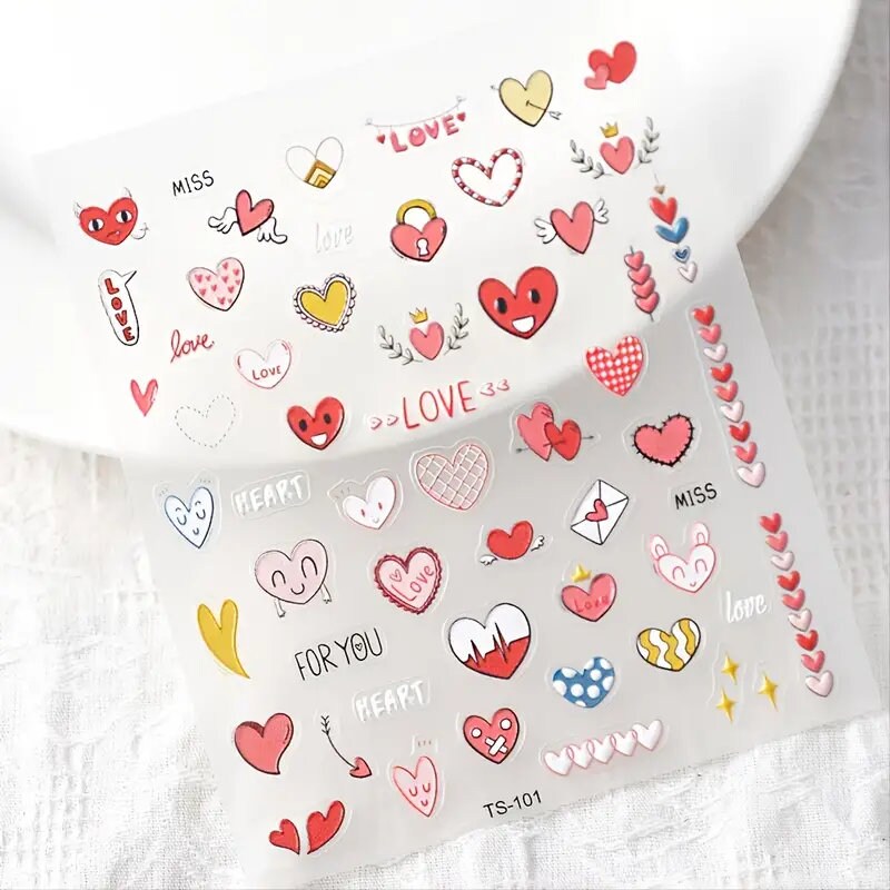 Kinds Of Hearts 5D Nail Stickers DIY Acrylic Engraved Nail Manicure Decoration