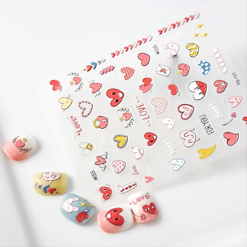 Kinds Of Hearts 5D Nail Stickers DIY Acrylic Engraved Nail Manicure Decoration