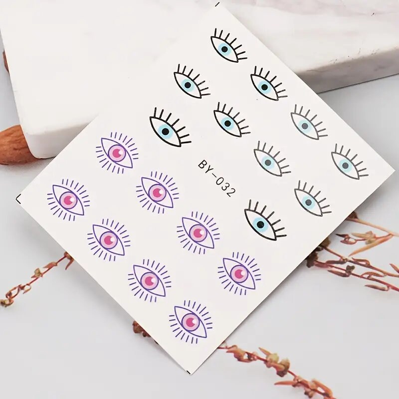 12 Pcs Devil's Eye Water Sliders For Manicure Geometric Animals French Design Nail Art Stickers Water Decals Set Eyes Geometry Polish Nail