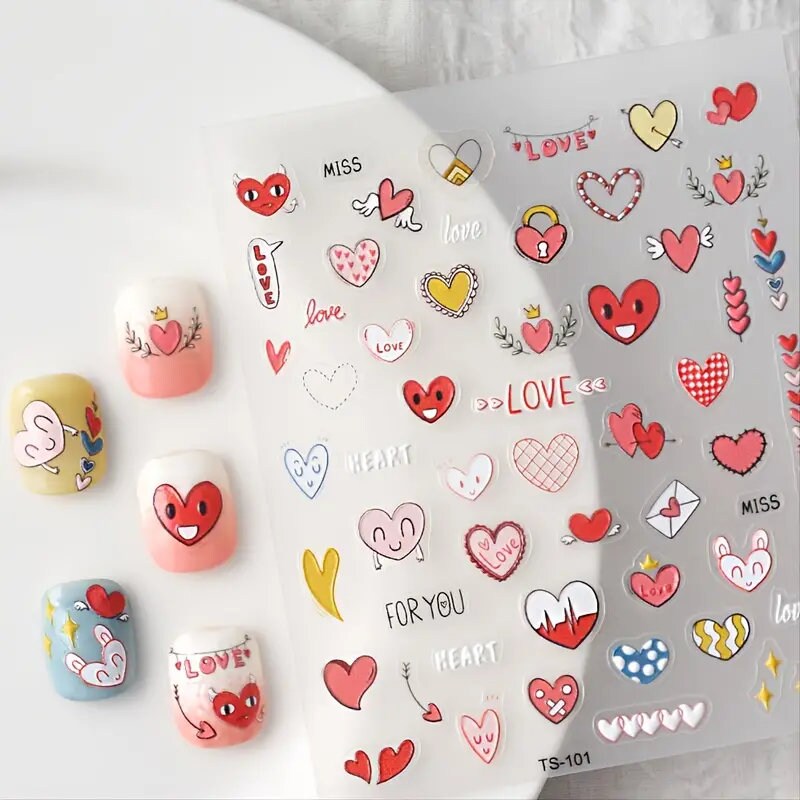Kinds Of Hearts 5D Nail Stickers DIY Acrylic Engraved Nail Manicure Decoration