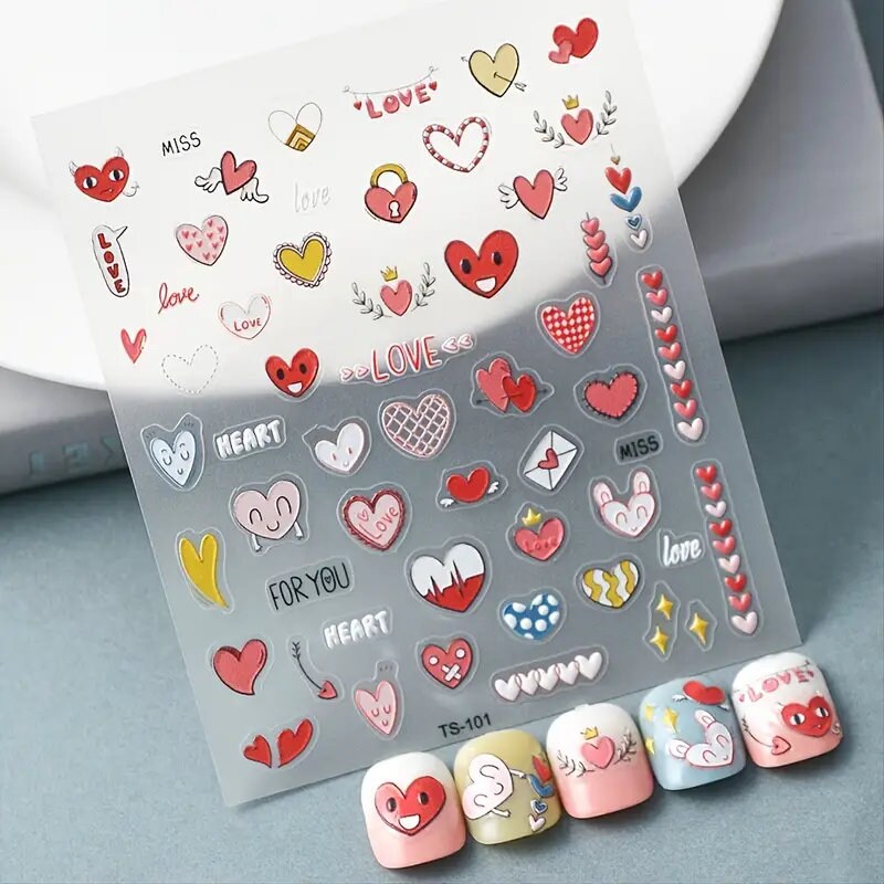 Kinds Of Hearts 5D Nail Stickers DIY Acrylic Engraved Nail Manicure Decoration