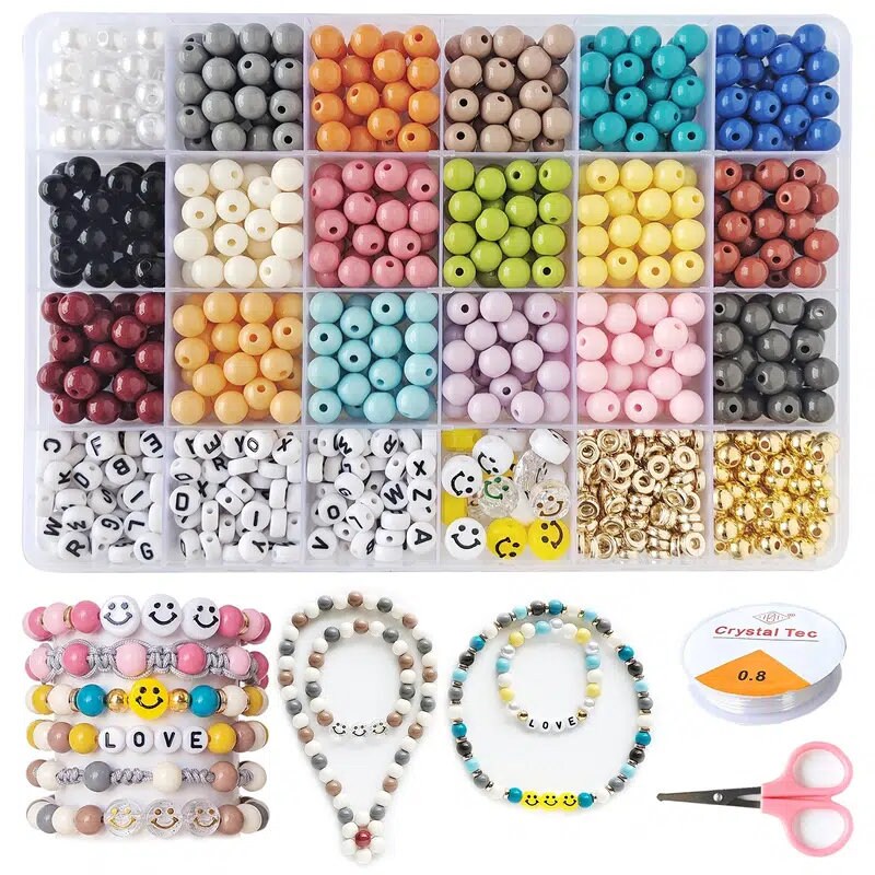 Bracelet Making Kit | Girl Cute Bracelet Necklace Jewelry Making Kit | Young Girl Student DIY Bulk Acrylic Beads | Girl Birthday Gift