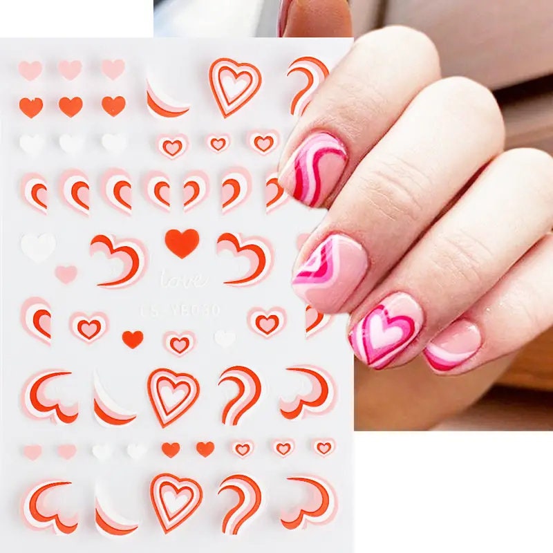 3D Heart Nail Stickers Neon Strips Tape Geometric Line Sliders Nail Decoration Trend 2022 Wave Swirls Decal For Manicure