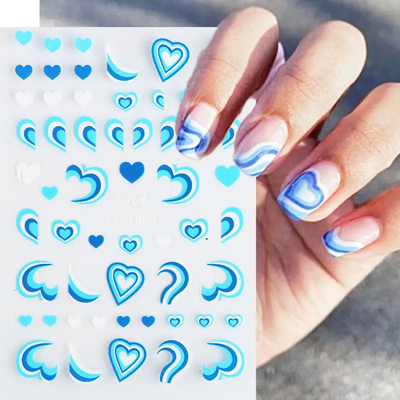 3D Heart Nail Stickers Neon Strips Tape Geometric Line Sliders Nail Decoration Trend 2022 Wave Swirls Decal For Manicure