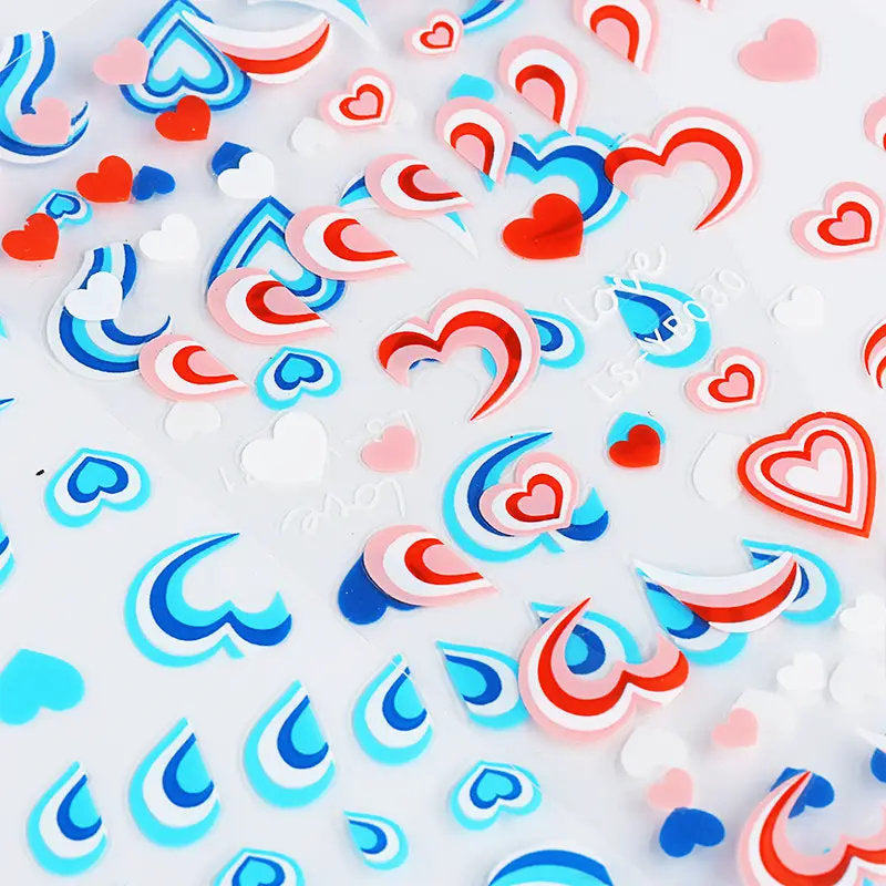 3D Heart Nail Stickers Neon Strips Tape Geometric Line Sliders Nail Decoration Trend 2022 Wave Swirls Decal For Manicure