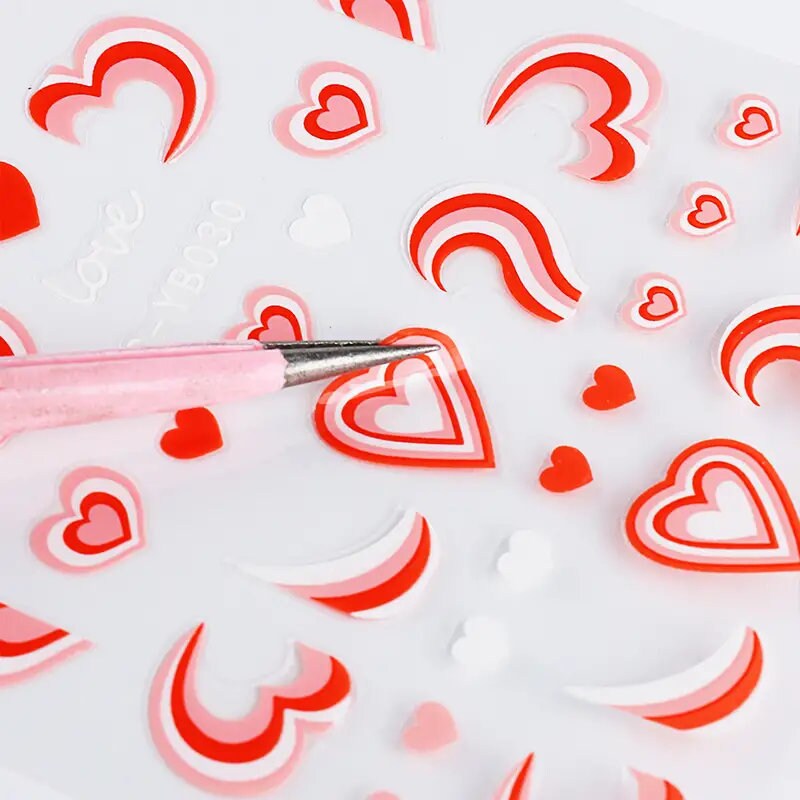 3D Heart Nail Stickers Neon Strips Tape Geometric Line Sliders Nail Decoration Trend 2022 Wave Swirls Decal For Manicure