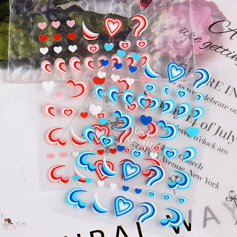 3D Heart Nail Stickers Neon Strips Tape Geometric Line Sliders Nail Decoration Trend 2022 Wave Swirls Decal For Manicure