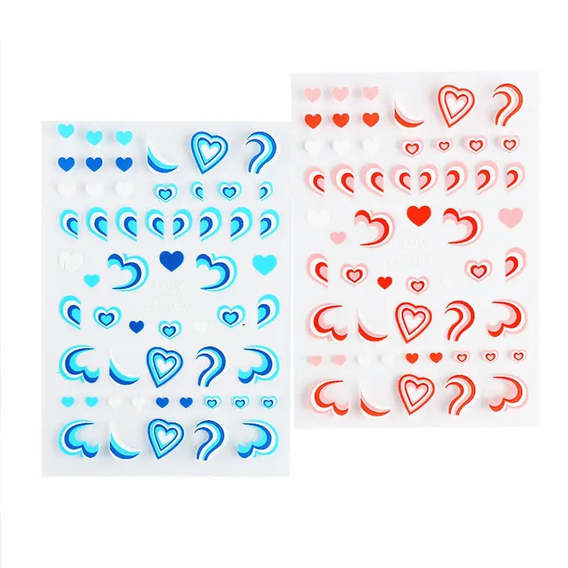 3D Heart Nail Stickers Neon Strips Tape Geometric Line Sliders Nail Decoration Trend 2022 Wave Swirls Decal For Manicure