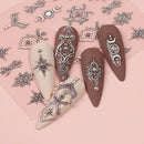 2 Pcs 5D Embossed Nail Stickers Brown White Lace Adhesive Nail Decals Star Moon Carved Decor Sliders