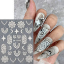 2 Pcs 5D Embossed Nail Stickers Brown White Lace Adhesive Nail Decals Star Moon Carved Decor Sliders