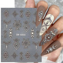 2 Pcs 5D Embossed Nail Stickers Brown White Lace Adhesive Nail Decals Star Moon Carved Decor Sliders