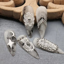 2 Pcs 5D Embossed Nail Stickers Brown White Lace Adhesive Nail Decals Star Moon Carved Decor Sliders