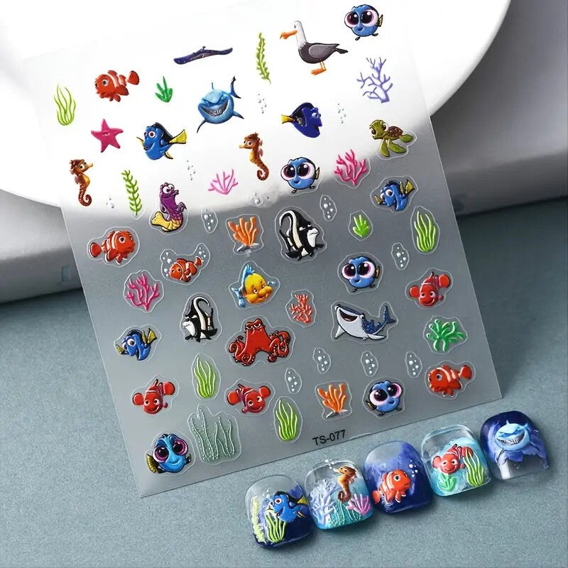 5D Shark Nail Stickers Embossed Nail Stickers Jewelry Marine Animals Art Decoration Nails Manicure Decor