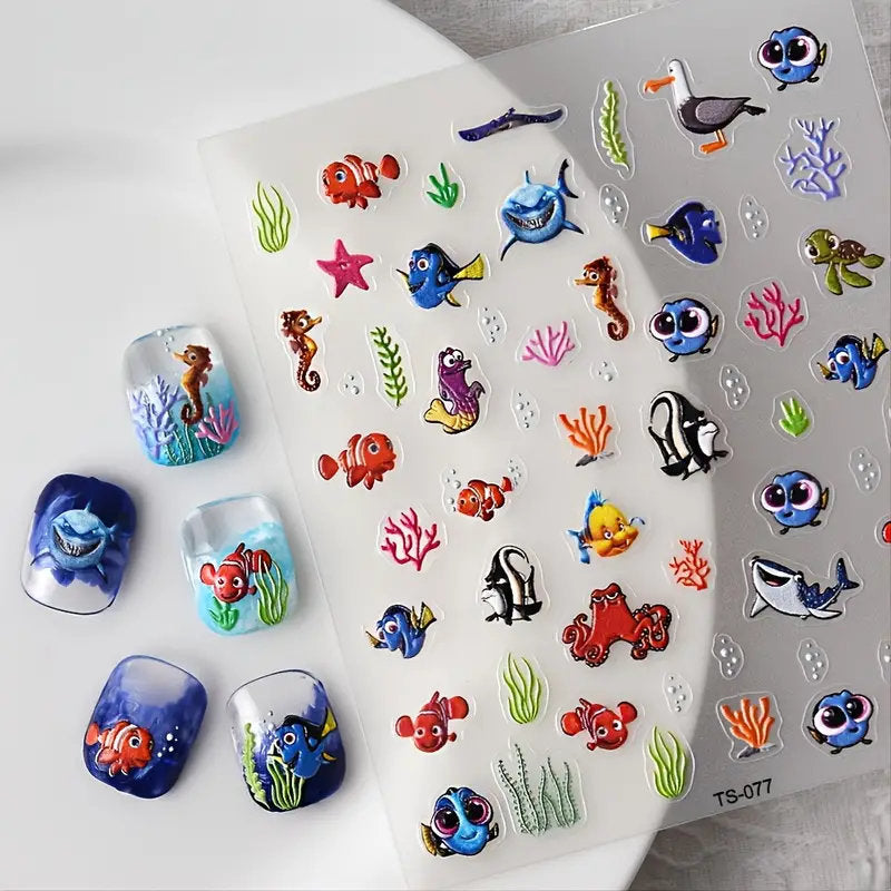 5D Shark Nail Stickers Embossed Nail Stickers Jewelry Marine Animals Art Decoration Nails Manicure Decor