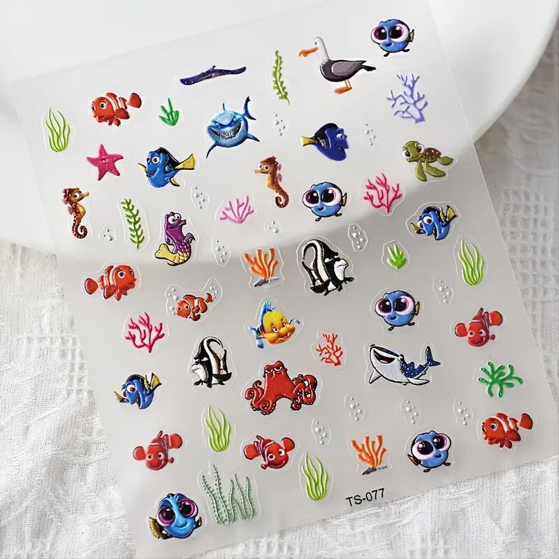 5D Shark Nail Stickers Embossed Nail Stickers Jewelry Marine Animals Art Decoration Nails Manicure Decor