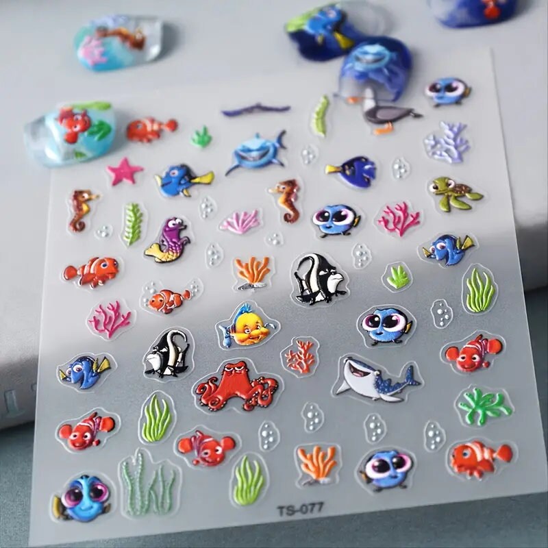5D Shark Nail Stickers Embossed Nail Stickers Jewelry Marine Animals Art Decoration Nails Manicure Decor