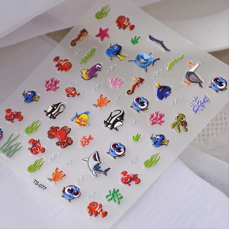 5D Shark Nail Stickers Embossed Nail Stickers Jewelry Marine Animals Art Decoration Nails Manicure Decor