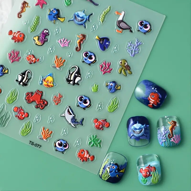 5D Shark Nail Stickers Embossed Nail Stickers Jewelry Marine Animals Art Decoration Nails Manicure Decor
