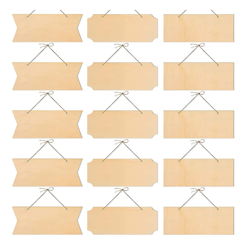 15 Unfinished Wooden Hanging Signs | Rectangular | Blank | To Hang | Decorative | Wooden | With Ropes | For Pyrography | Paint