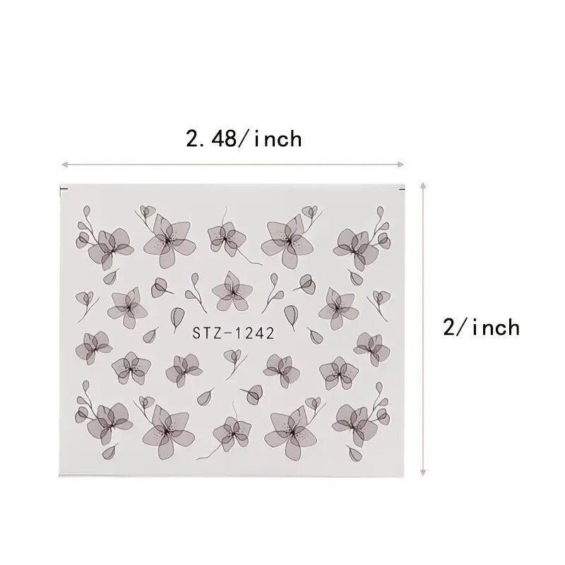 8 Sheets Flowers Nail Art Stickers, Holographic Fall Flower Nail Water Transfer Decals Design | Floral Maple Leaf Butterfly Nail Stickers