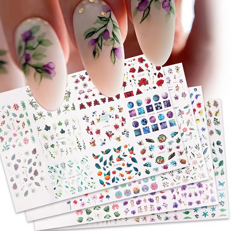 44 Pcs Flower 3D Nail Stickers Set Floral Leaves Flower Adhesive Decal 3D Stickers Slider Press On Nails Manicure Decorations E1007-1050