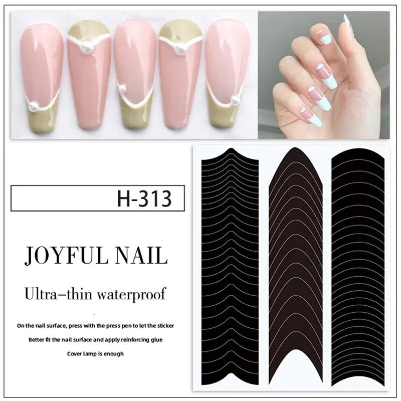 Nail Art French Tip Guide Stickers Geometry French Nail Strips White For French