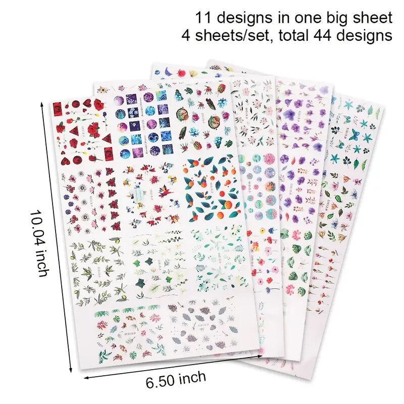 44 Pcs Flower 3D Nail Stickers Set Floral Leaves Flower Adhesive Decal 3D Stickers Slider Press On Nails Manicure Decorations E1007-1050