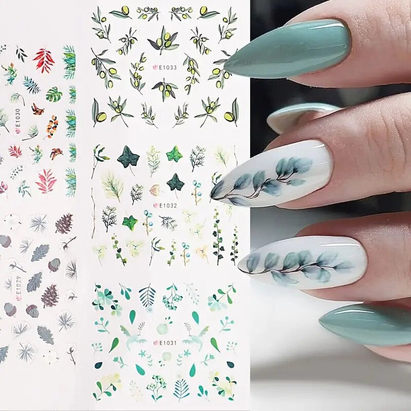 44 Pcs Flower 3D Nail Stickers Set Floral Leaves Flower Adhesive Decal 3D Stickers Slider Press On Nails Manicure Decorations E1007-1050
