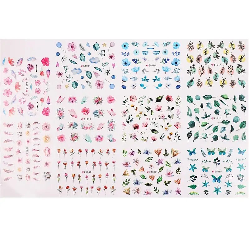 44 Pcs Flower 3D Nail Stickers Set Floral Leaves Flower Adhesive Decal 3D Stickers Slider Press On Nails Manicure Decorations E1007-1050
