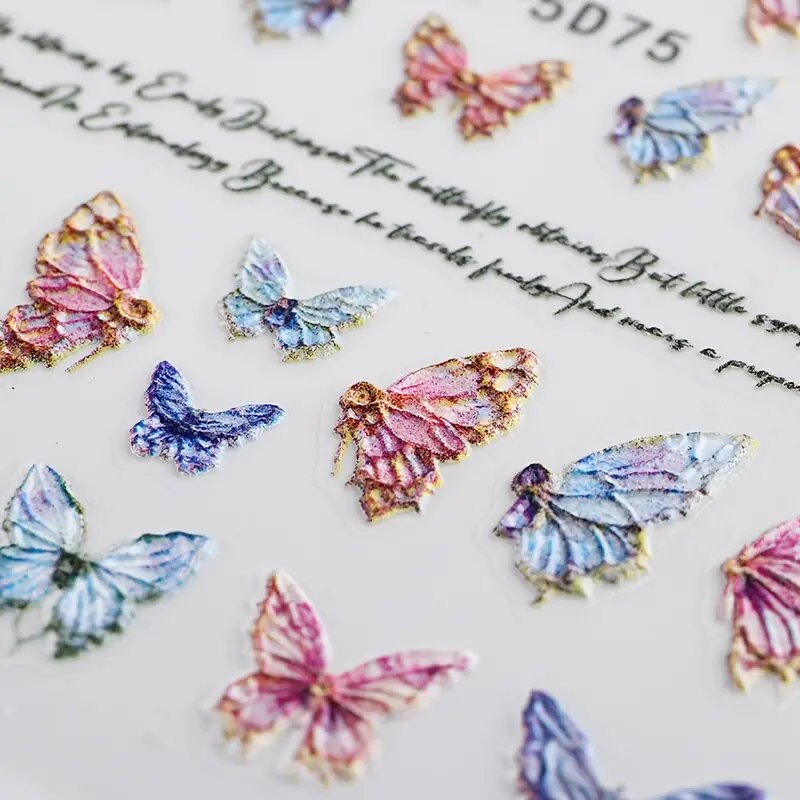 Nail Stickers | Gradient Butterfly And English Letter | Self-Adhesive Water Transfer Decals | Nail Art Decoration