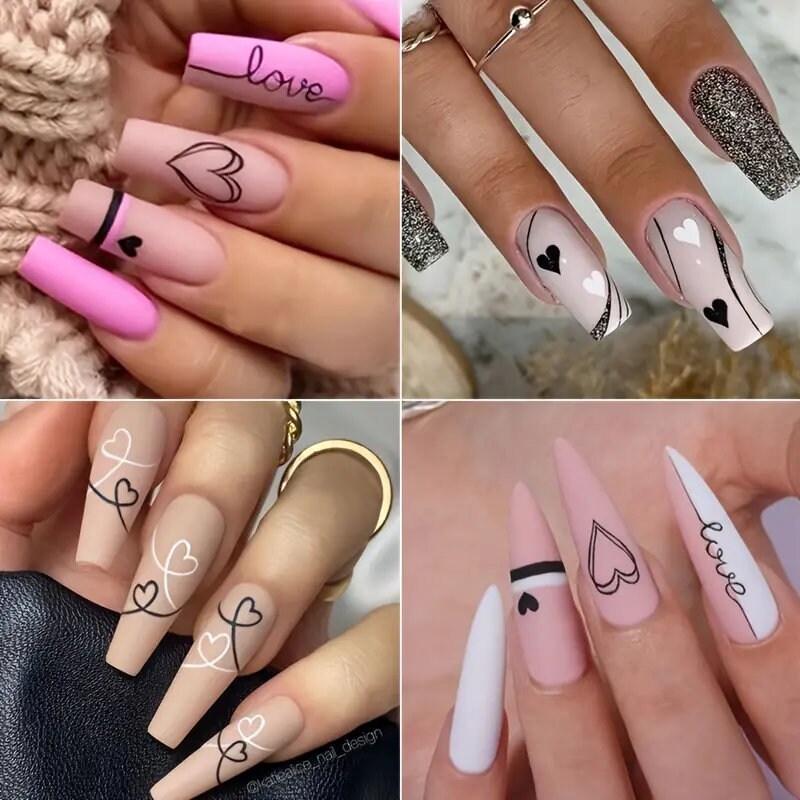 12 Pcs Love Heart Nail Water Stickers Decals Set Graffiti Valentine's Day Water Transfer Slider Polish Nail Wraps Tips Manicure Decorations