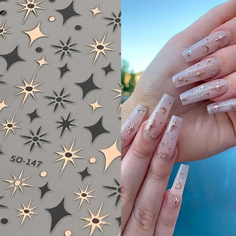 Laser Star Nail Sticker White Silver Black Star Shape Nail Decals Bling Self Adhesive Manicure Decals
