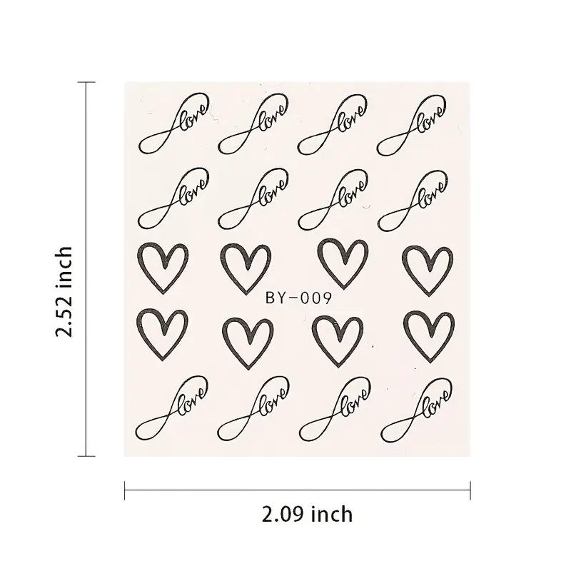 12 Pcs Love Heart Nail Water Stickers Decals Set Graffiti Valentine's Day Water Transfer Slider Polish Nail Wraps Tips Manicure Decorations