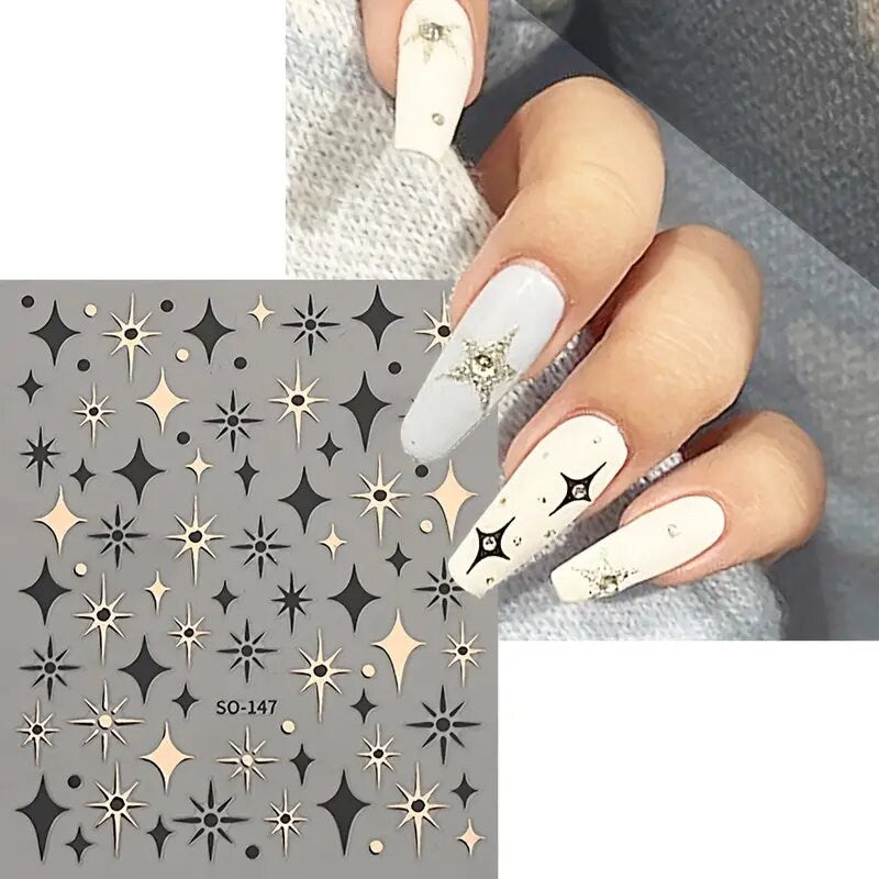 Laser Star Nail Sticker White Silver Black Star Shape Nail Decals Bling Self Adhesive Manicure Decals
