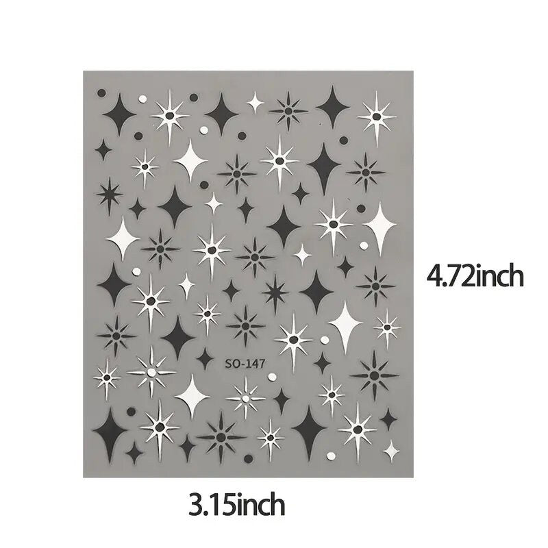 Laser Star Nail Sticker White Silver Black Star Shape Nail Decals Bling Self Adhesive Manicure Decals
