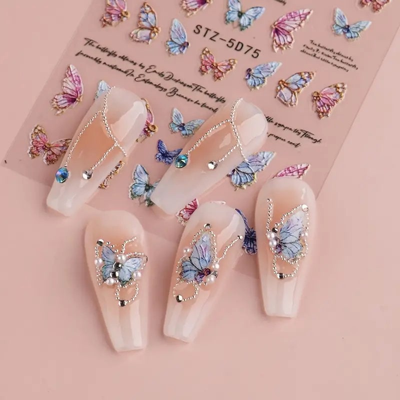 Nail Stickers | Gradient Butterfly And English Letter | Self-Adhesive Water Transfer Decals | Nail Art Decoration