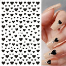 2 Pcs Black White Love Heart 3D Nail Art Stickers Set Mixed Sizes Valentine's Heart Design Adhesive Decal Polish Slider Heart