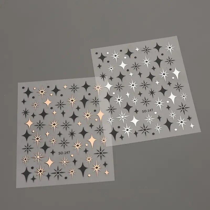 Laser Star Nail Sticker White Silver Black Star Shape Nail Decals Bling Self Adhesive Manicure Decals