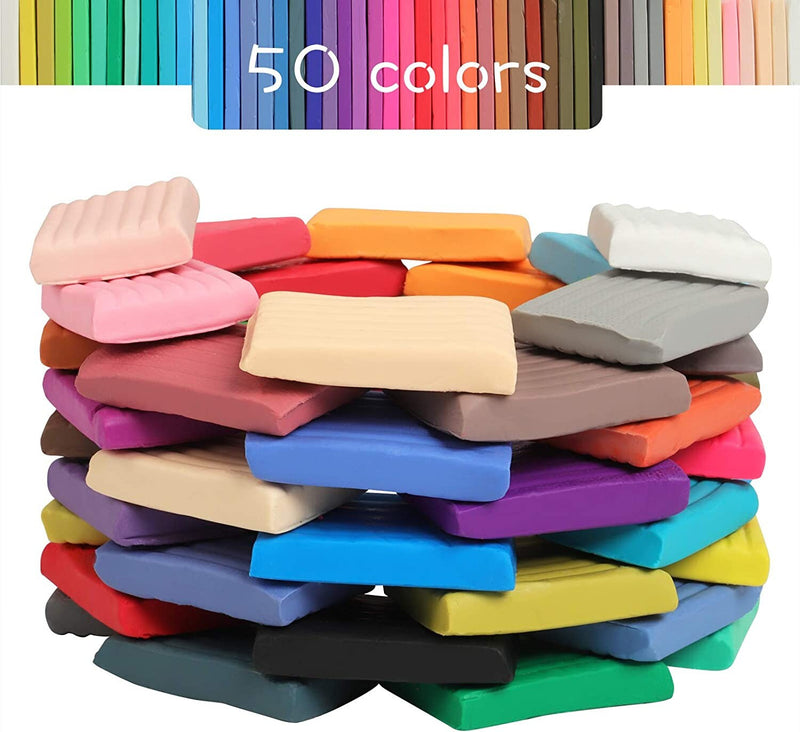 Polymer Clay 50 Colors | Modeling Clay for Kids DIY Starter Kits | Oven Baked Model Clay, Non-Toxic, Non-Sticky Sculpting Tools(50 Colors A)