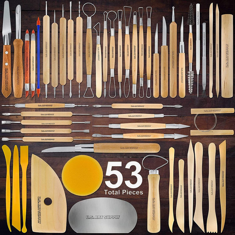 U.S. Art Supply 53 Piece Pottery & Clay Sculpting Tool Set with Hard Plastic Storage Box