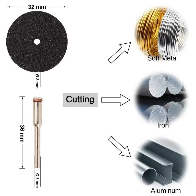 GOXAWEE Cutting Wheel Set For Rotary Tool | 1/8" Shank 545 Diamond Cutting Wheel | Mini HSS Cut Off Saw Blades