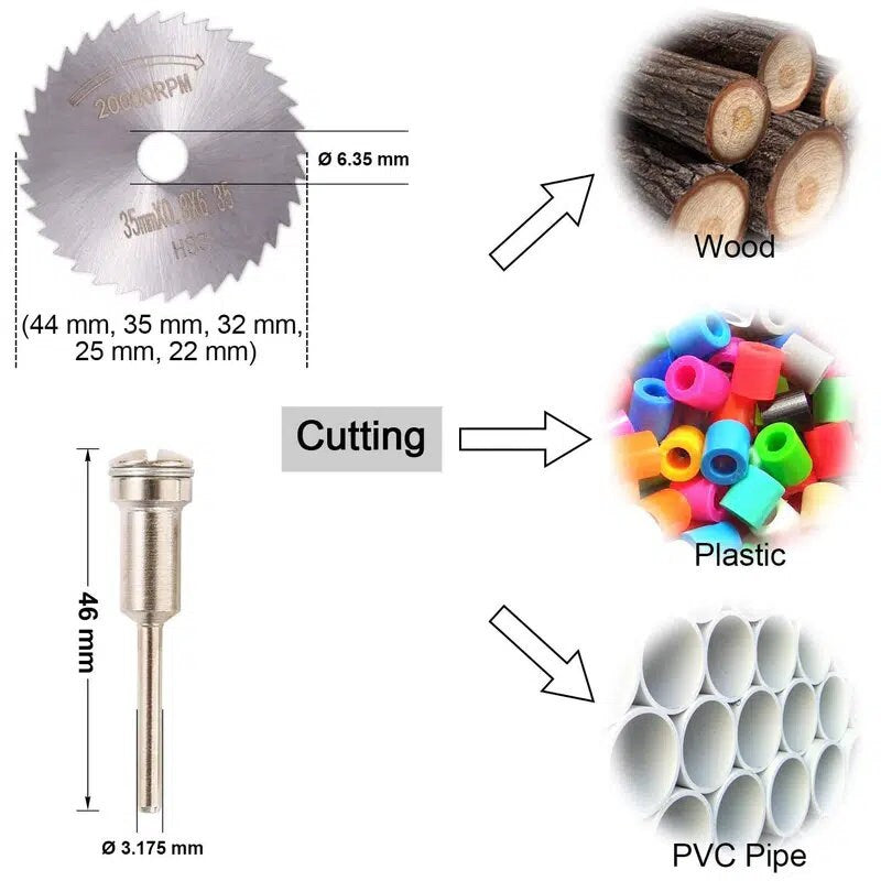 GOXAWEE Cutting Wheel Set For Rotary Tool | 1/8" Shank 545 Diamond Cutting Wheel | Mini HSS Cut Off Saw Blades