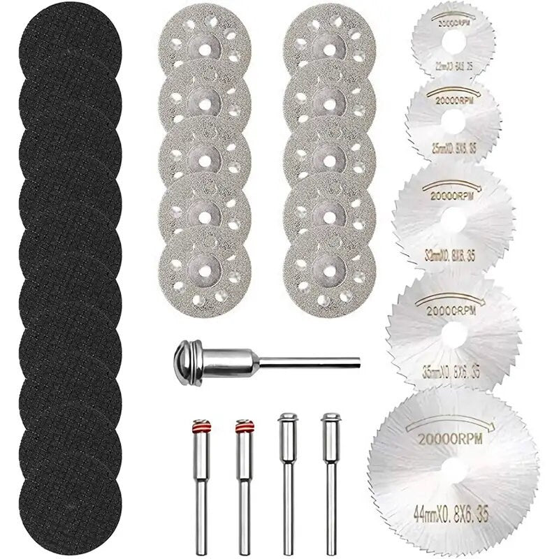 GOXAWEE Cutting Wheel Set For Rotary Tool | 1/8" Shank 545 Diamond Cutting Wheel | Mini HSS Cut Off Saw Blades