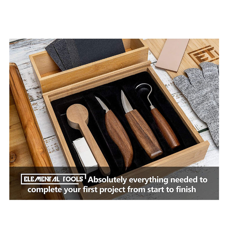 Elemental Tools 9 Piece Wood Carving Tool Set Hook Carving Knife B