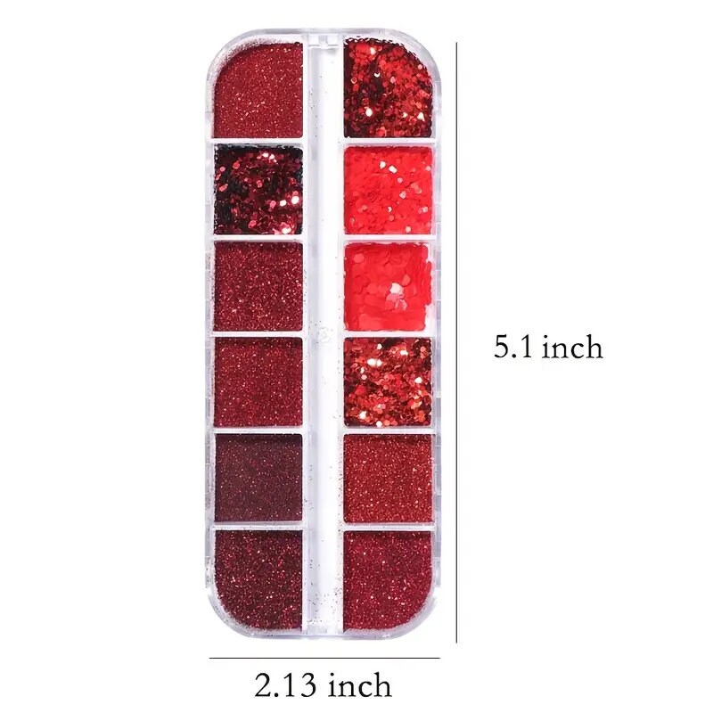 12 Grids Wine Red Nail Glitter Powder And Sequins Nail Art Supplies 3D Holographic Nail Art Powder