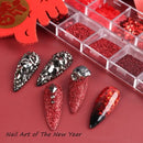 12 Grids Wine Red Nail Glitter Powder And Sequins Nail Art Supplies 3D Holographic Nail Art Powder