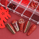 12 Grids Wine Red Nail Glitter Powder And Sequins Nail Art Supplies 3D Holographic Nail Art Powder