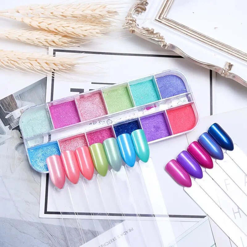 Shimmer Pearl Nail Art Glitter Pigment Powder Mirror Chrome Nail Powder Dipping Super-fine Rub On Nails Colorful Sparkle Pearl Powder Nail