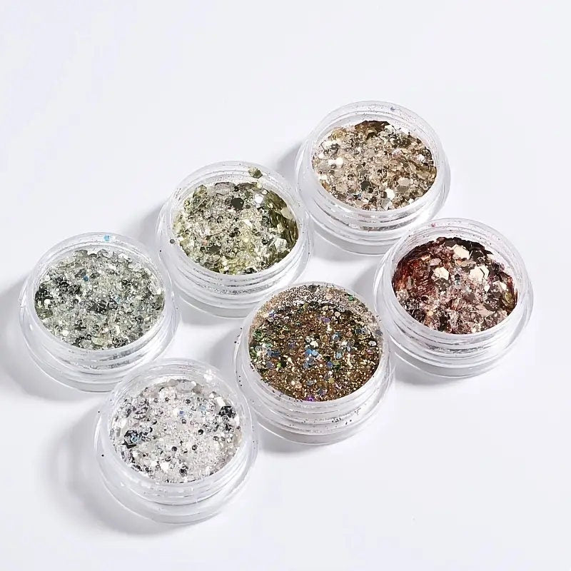 Holographic Nail Art Glitter Sequins | Shell Silces | Nail Flakes Nail Art Glitter Slices For Women DIY Nail Decoration, 6 Boxes