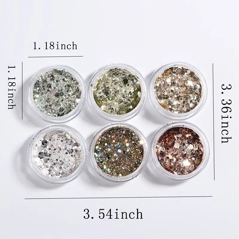 Holographic Nail Art Glitter Sequins | Shell Silces | Nail Flakes Nail Art Glitter Slices For Women DIY Nail Decoration, 6 Boxes